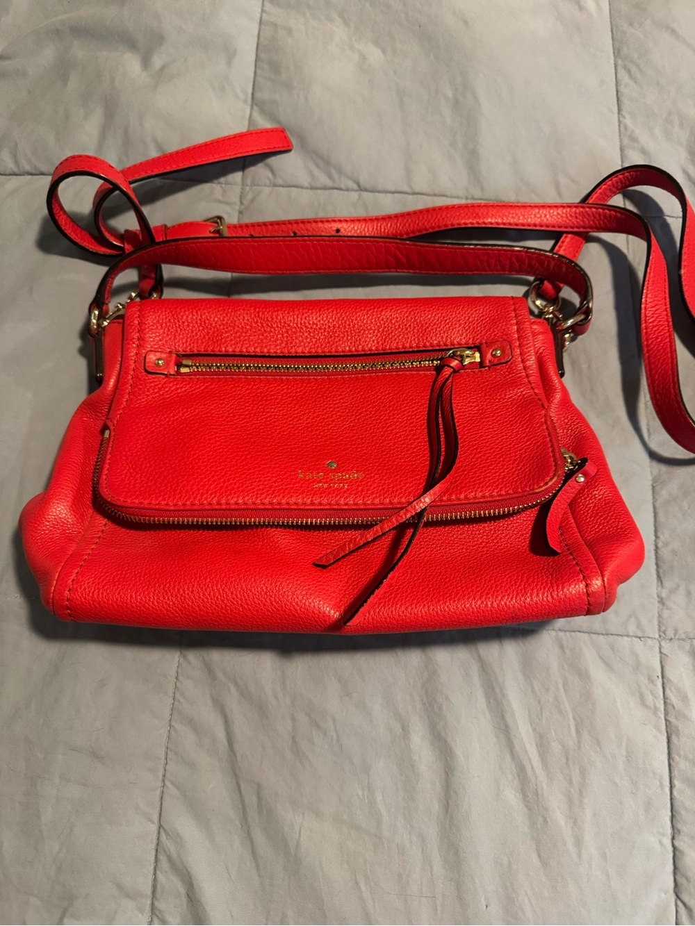 kate spade Red Pebbled Leather Crossbody Bag with Gold Hardware